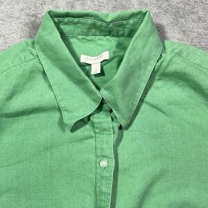 Talbots Women's Green Linen Button Down‎ Long Sleeve Shirt Top Size 4 Beach